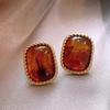 Elegant French Maillard Resin Square Stud Earrings - Light Luxury, Simple & Versatile Ear Accessories