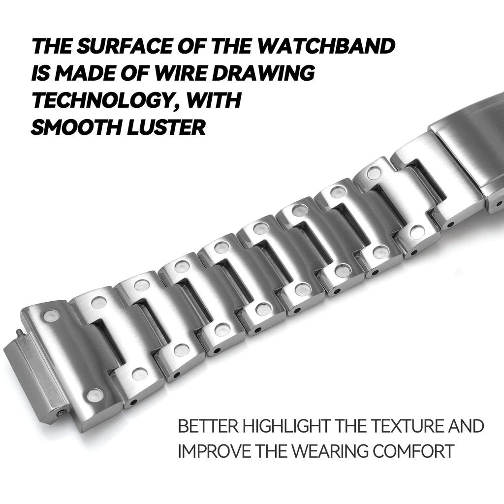 Korlexchi 316 Stainless Steel Bracelet Watch Band, Custom Metal Strap, Compatible with Casio and G-SHOCK Men's GM5600 and GM-5600B (Silver)