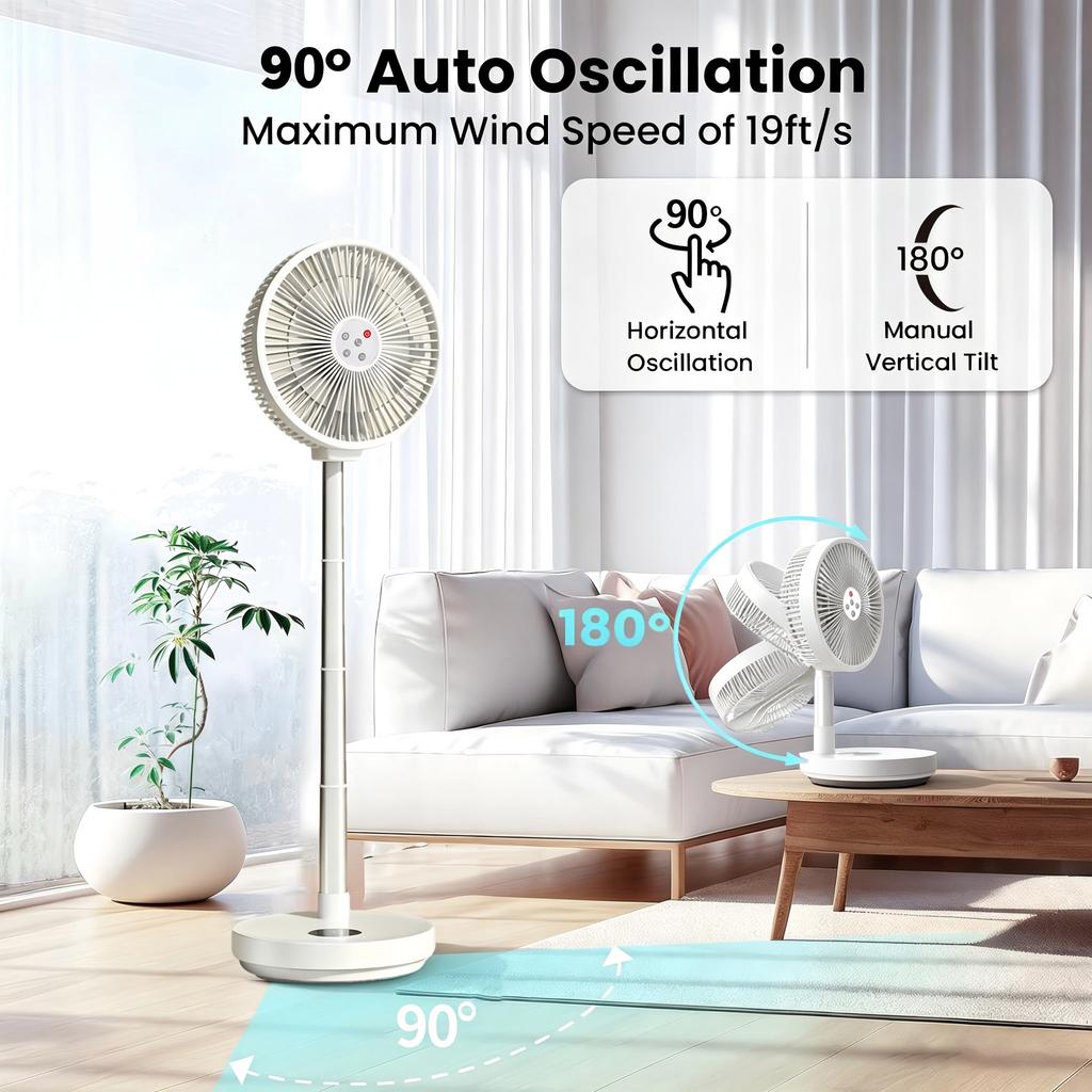 Folding wireless fan with silent timing left right rotation small night light home office outdoor camping 10 inch electric fan