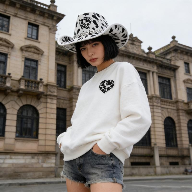 Fashionable Cow Pattern Rhinestones Accent Unisex Cowboy Hats Comfortable Fabric