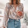 Lente Blouse V-hals Lantaarnmouw Polyester Dames Lente Glitters Blouse voor
