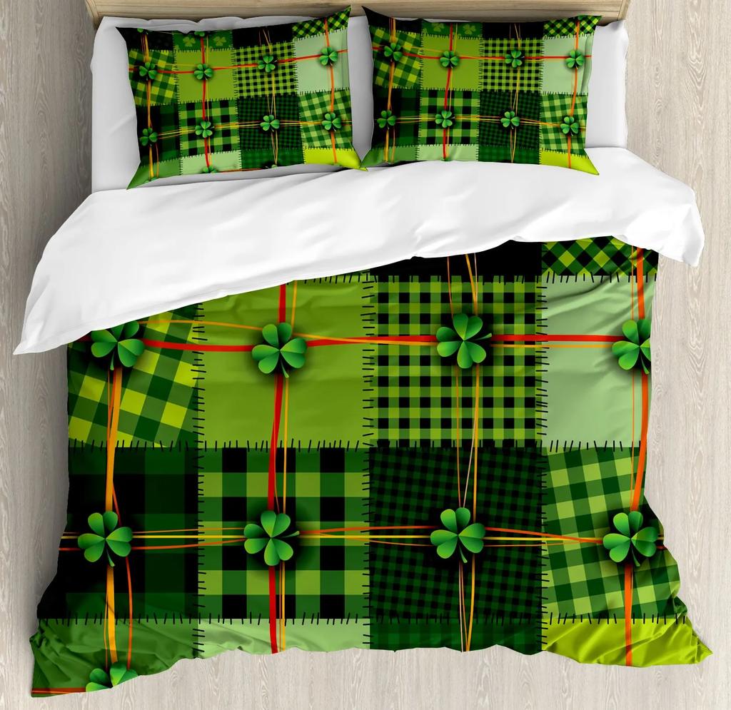 St. Patrick'S Day King Queen Bedding Set Lucky Shamrocks Duvet Cover Irish Clover Celebration Day Party Polyester Quilt Cover