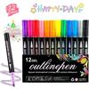 Double-Line Outline Pen Set: Dreamy Glitter Highlighter Markers - Available In 8, 12, or 24 Color Options for DIY Journals.