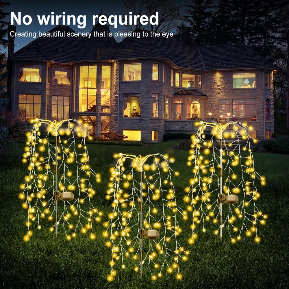 Solar Powered 200/120LED Willow Tree Fireworks Lamp 8 Modes Outdoor Garden Lights Multicolour/warm Decorative String Light