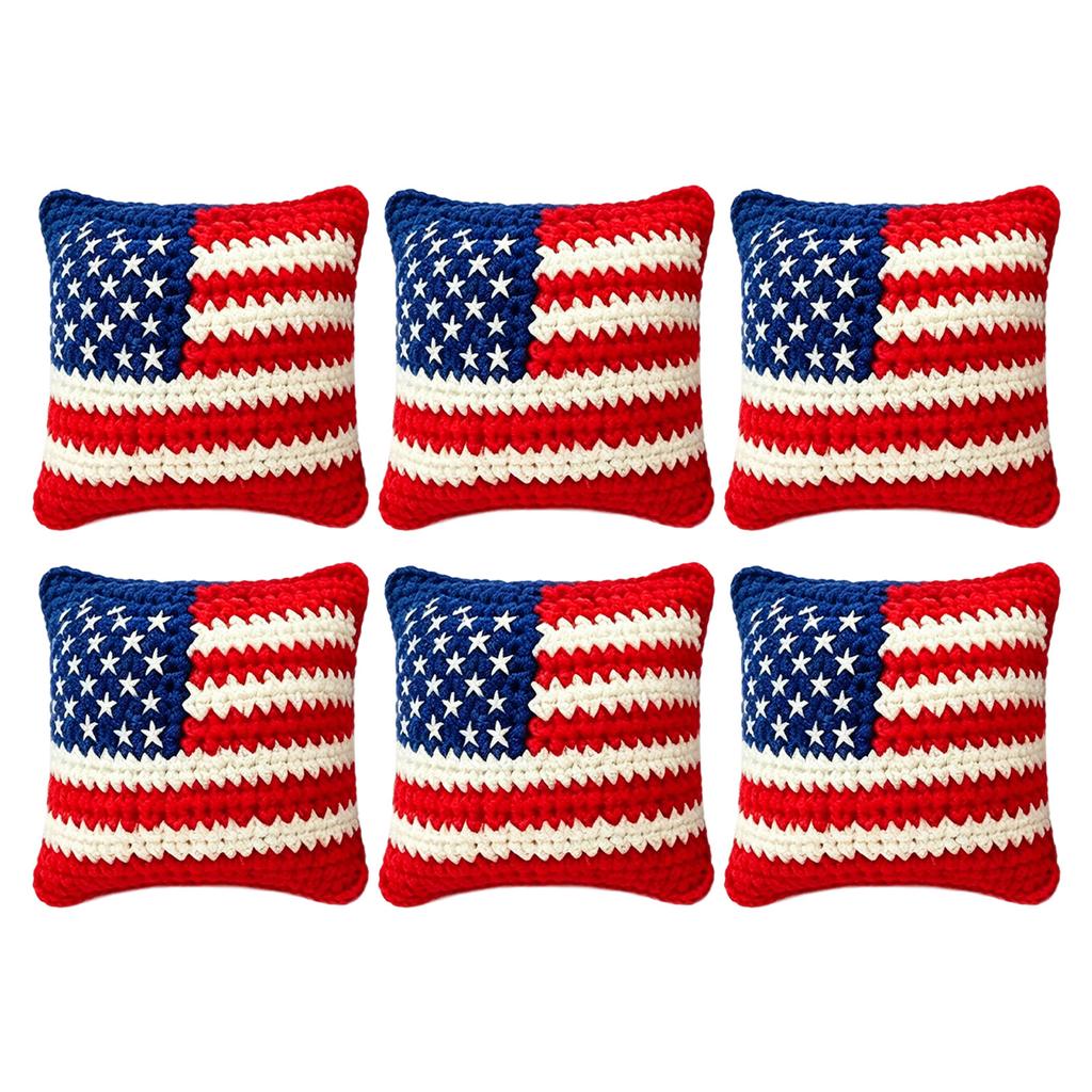 Set of 6 American Flag Pattern Crochet Bean Bag Toss Toys Durable Soft Fabric Square Shape for Indoor Outdoor Games