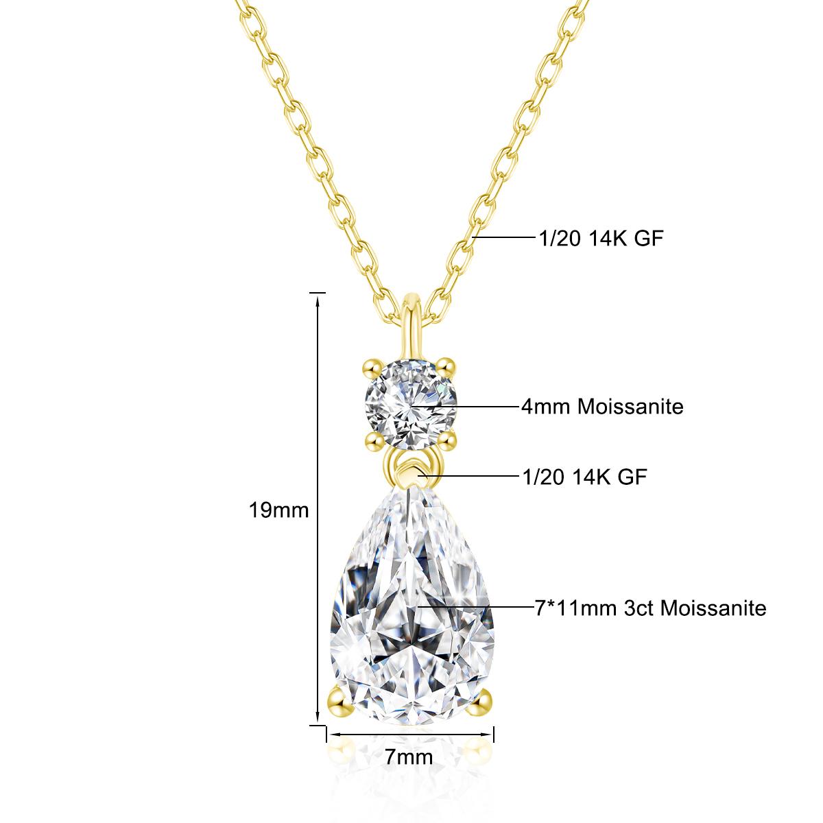 14K Gold Filled Pear Teardrop Cut Moissanite Pendant Necklace With Wedding Bride Fine Jewelry 40-45cm&14k gold filled