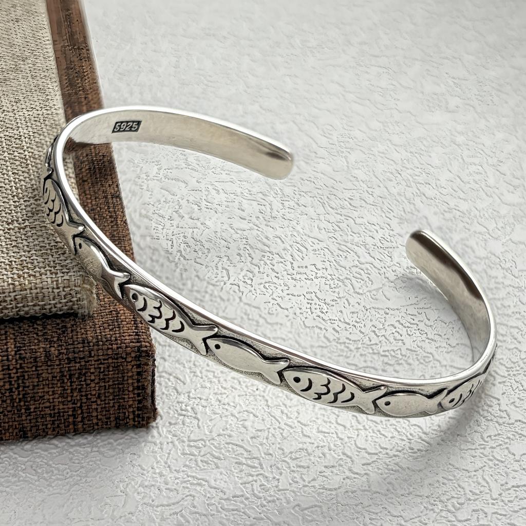 PANJBJ 925 Sterling Silver Irregular Geometry Texture Bangle Bracelet for Women Girl Minimalism Jewelry Gift Dropshipping