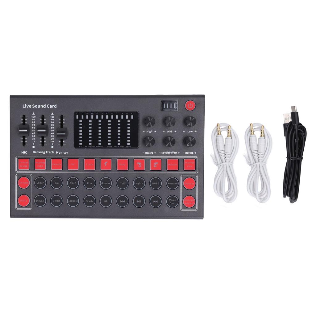 Voice Changer Sound Board LED Display Noise Reduction Bluetooth Dual Channel Live Sound Card for Recording