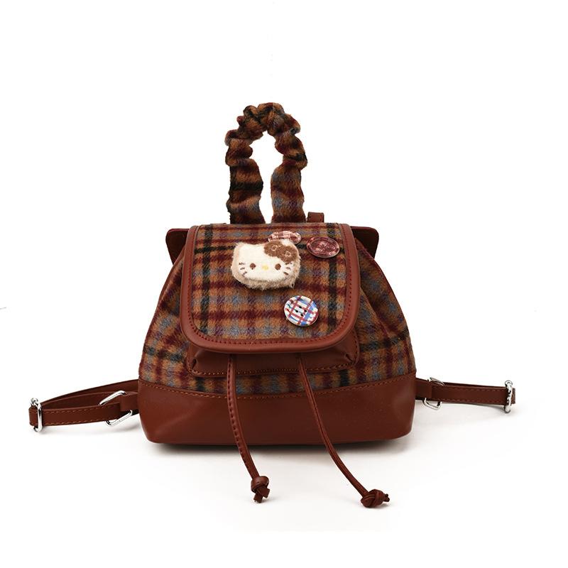 Fashion Plaid Girls Backpack Fashion College Style Student School Bag Cartoon Cute Kitten Children S Backpack красный