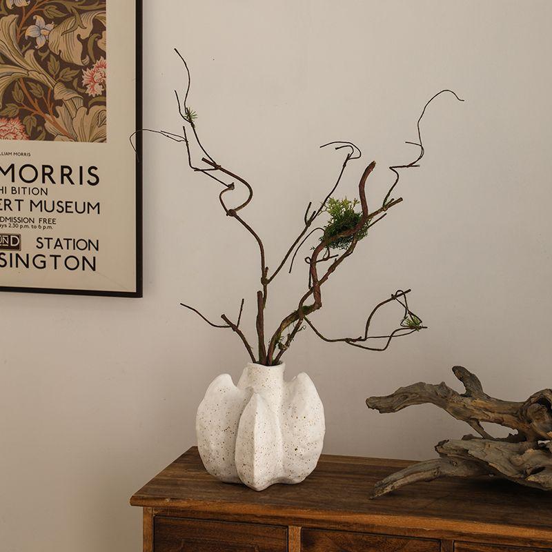 Zen Retro Handmade Rough Pottery Matte White Ceramic Vase Ornaments Home Study Accessories Tea Room Homestay Decoration Crafts