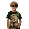 Çocuk T-Shirt Kapibara Futbol Oynuyor 3D Dijital Baskılı Kısa Kollu Tişört Yazlık Moda Üstler Çizgi Film Desenli Çocuk Giyim Erkek