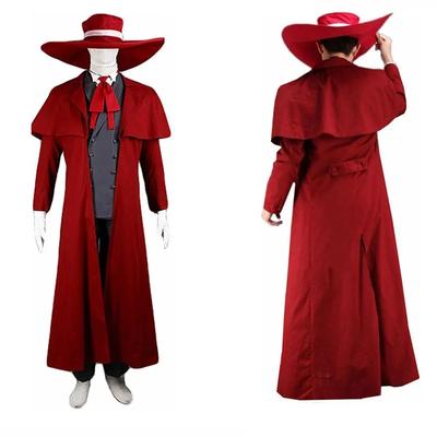 Ny Vampyrjeger Cosplay Hellsing Alucard Kostymer Kule Mannsdrakter Innhold Lang Kåpe Beste Antrekk Briller Parykker Lue