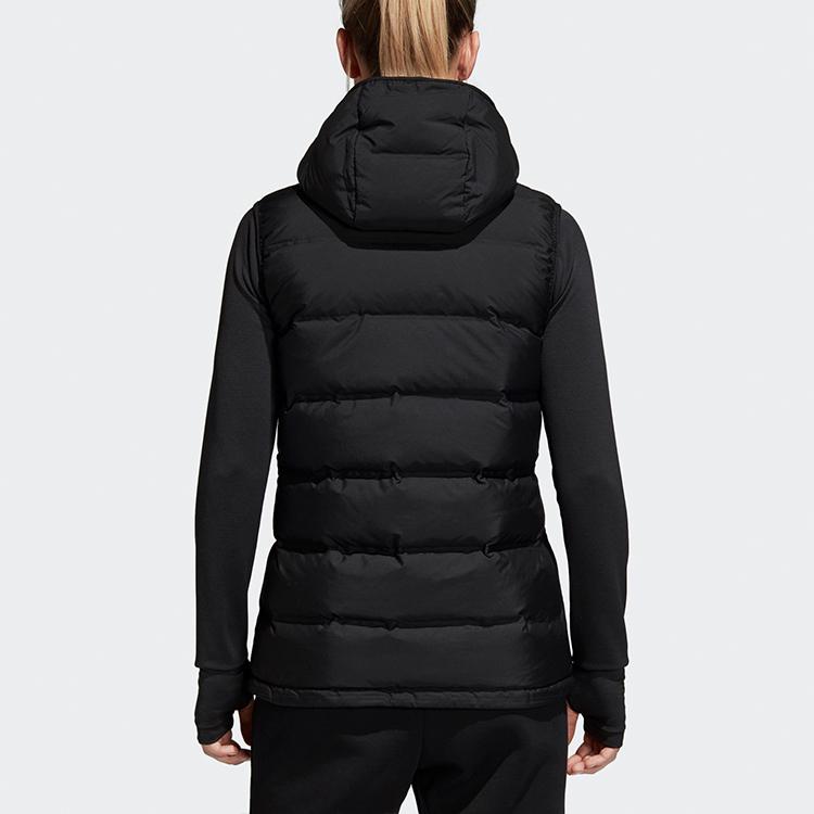 Adidas Womens Helionic Vest Outdoor Solid Color Hooded Down Vest Women Vests Black BQ1943