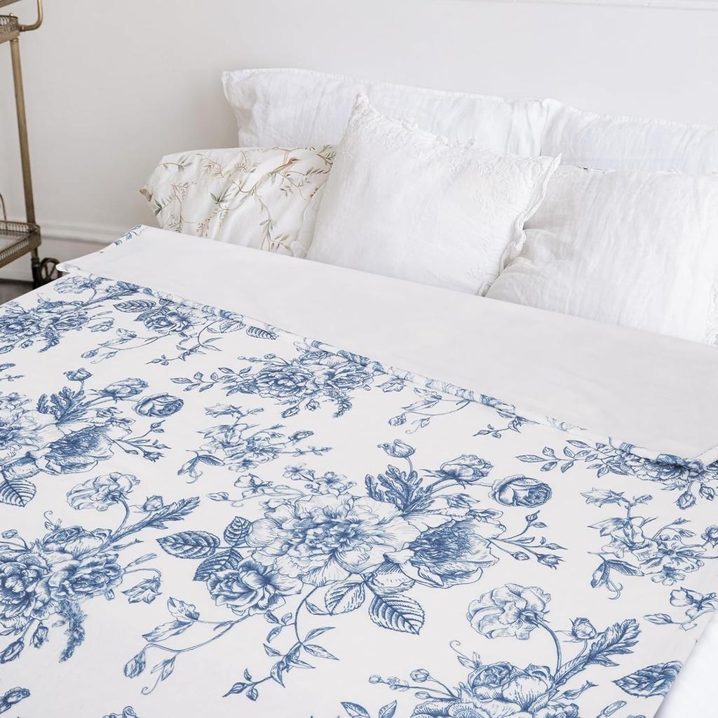 Floral Fuzzy Blanket Blue Flowers Throw Blanket Decorative Soft Cozy Flannel Blanket for Home Bed Sofa Couch Chair,