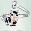 Huitan Anel Aberto Animal Feminino Design de Vaca Doce Festa Diário Acessórios para Dedo Inlaid Brilhante Coração CZ Versátil Fofo Joias