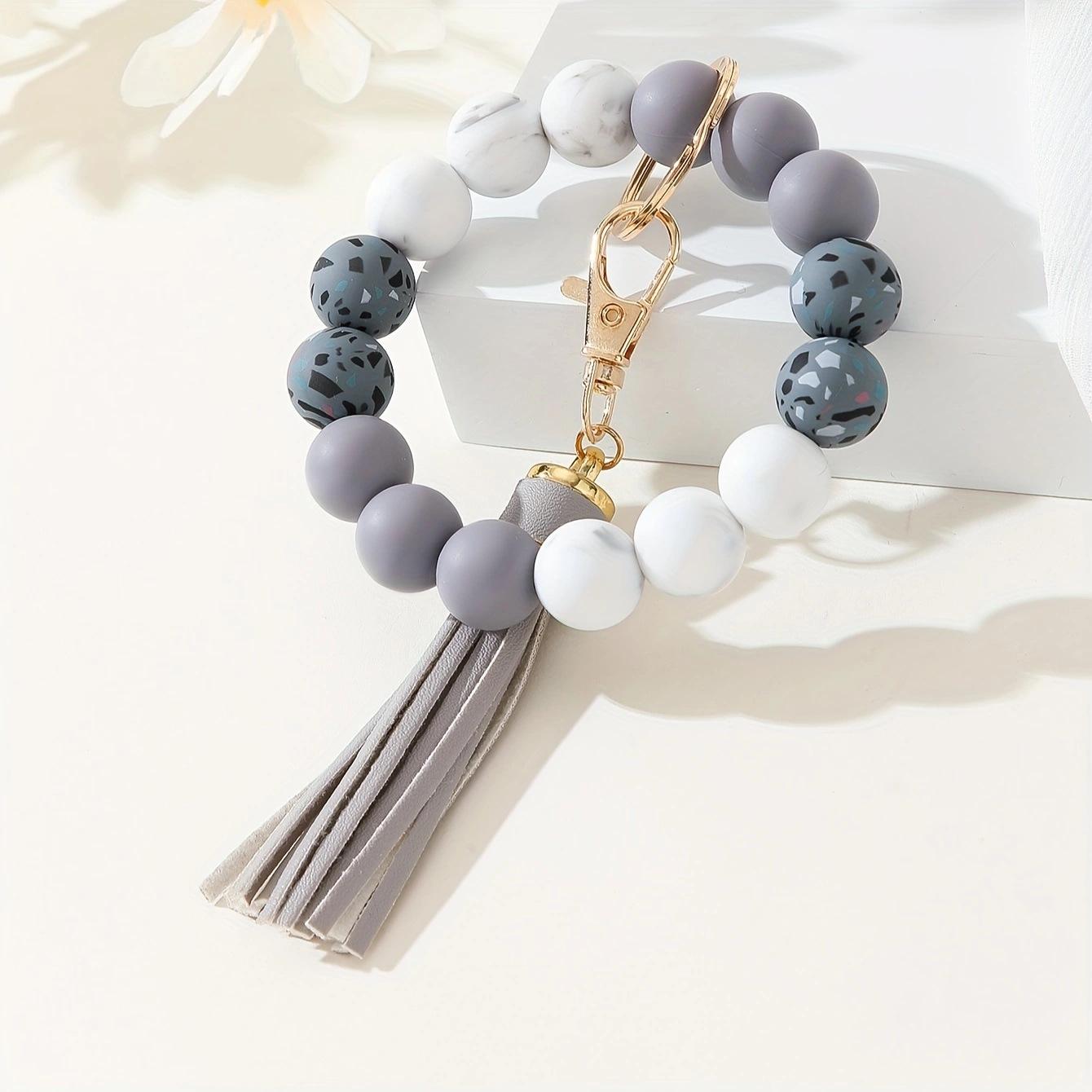 Iridescent Camo Silicone Bead Bracelet Keychain