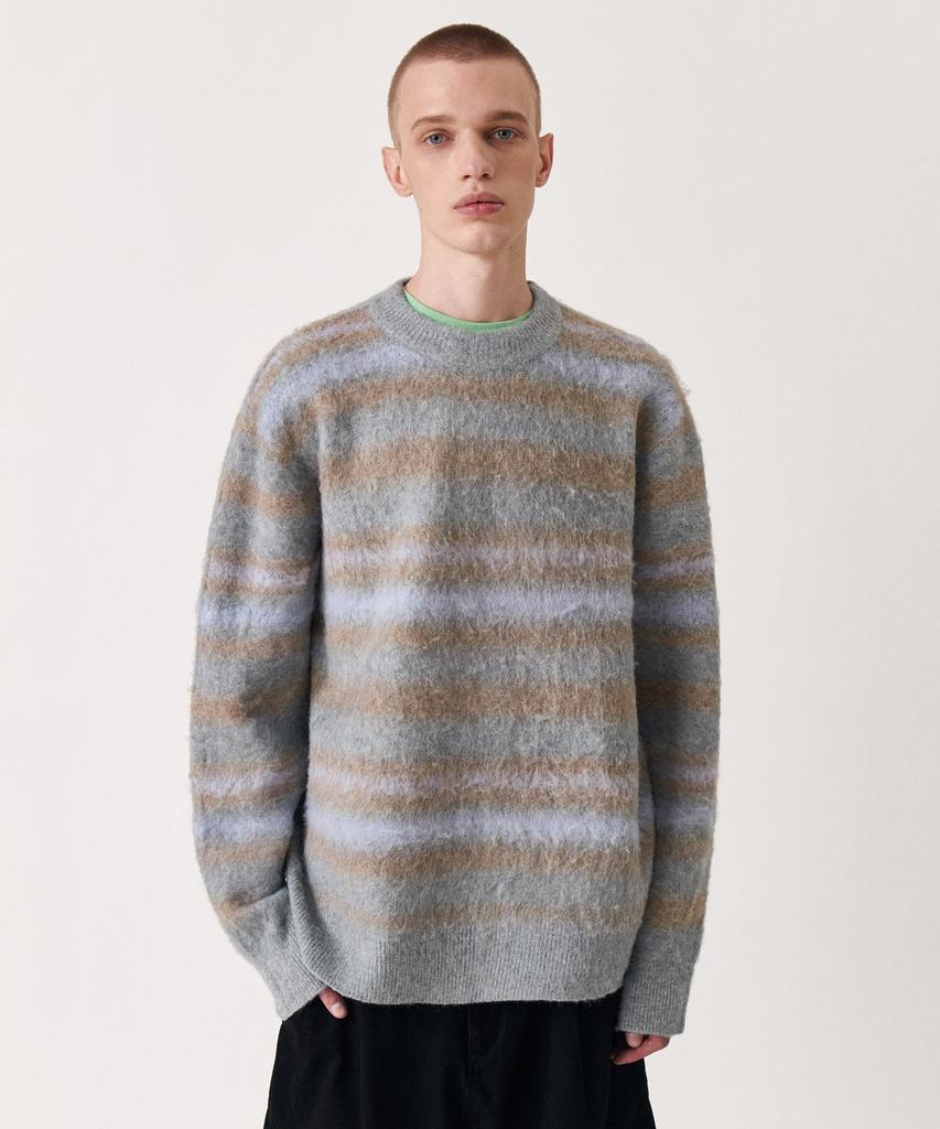 GOLDEN SUNSHINE Wool Stripe Boucle Knit_Blue
