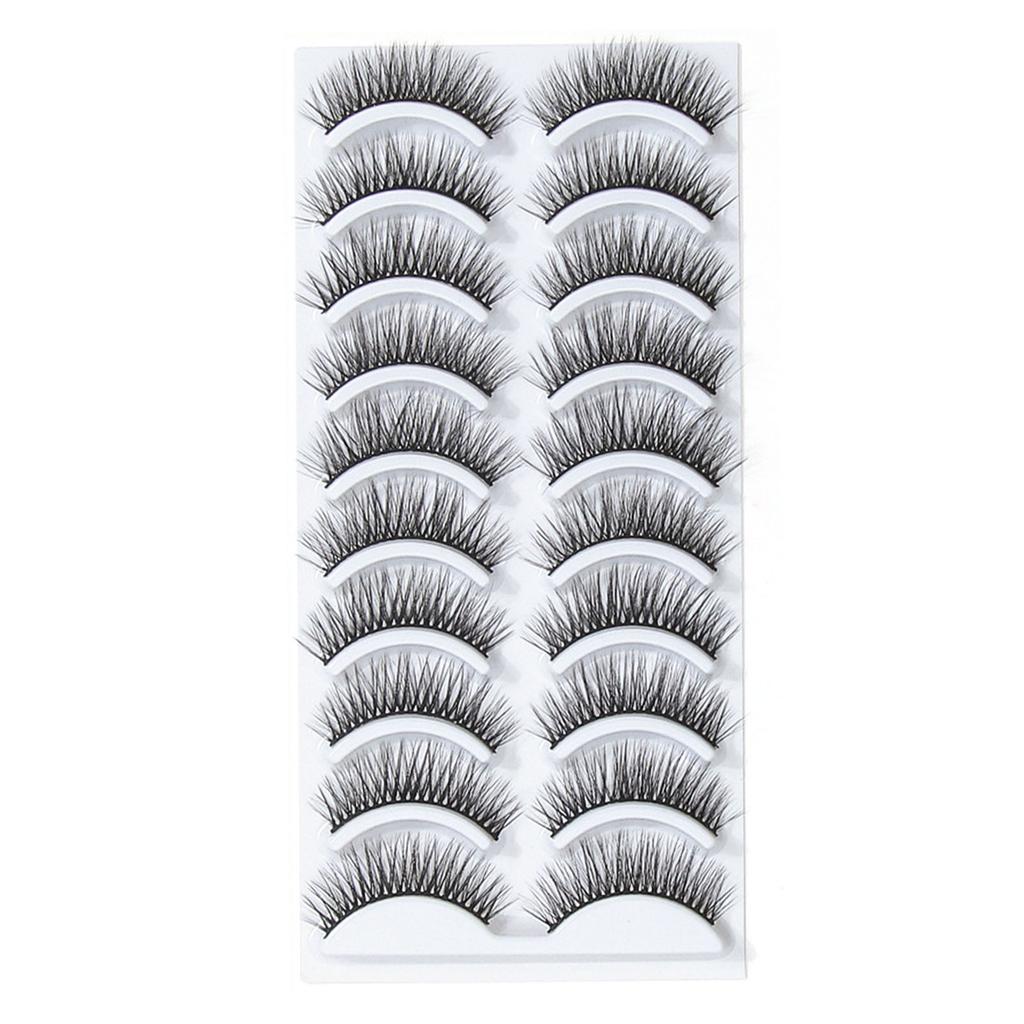 10 Pairs Self Adhesive Eyelashes Lightweight Flexible Fiber Material Reusable Attractive Decorative Faux Eyelashes