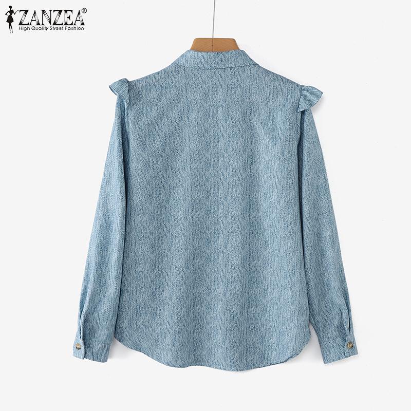 ZANZEA Women Turn Down Collar Long Sleeve Casual Print Blouse