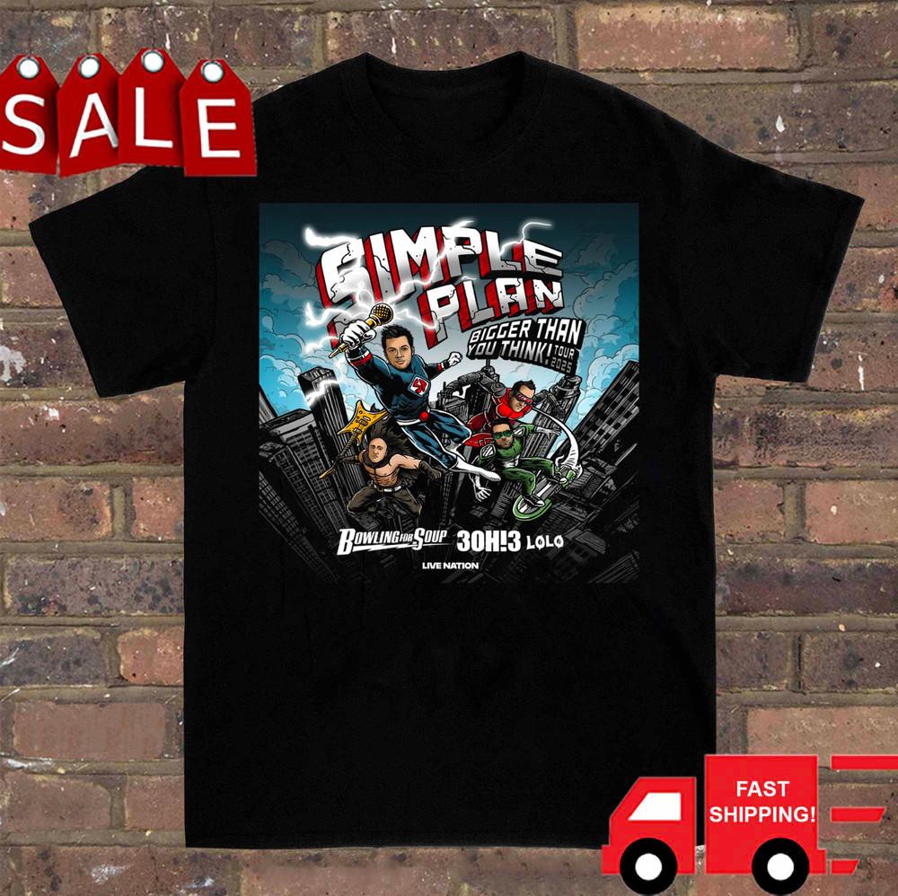 Simple Plan Футболка Than You Think Tour 2025 Черная Унисекс S-5XL 1G0176 Унисекс Футболка M