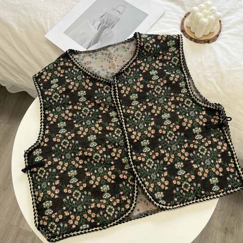 Vest for Women Cotton Sleeveless Tops Printed Vest Oversize Casual Sleeveless Coat Buttons Camisole Vest