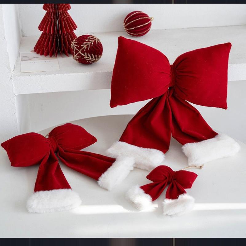 Christmas Solid Color Plush Bow Pendant Creative Festival Home Background Decoration Ornaments Party Atmosphere Supplies