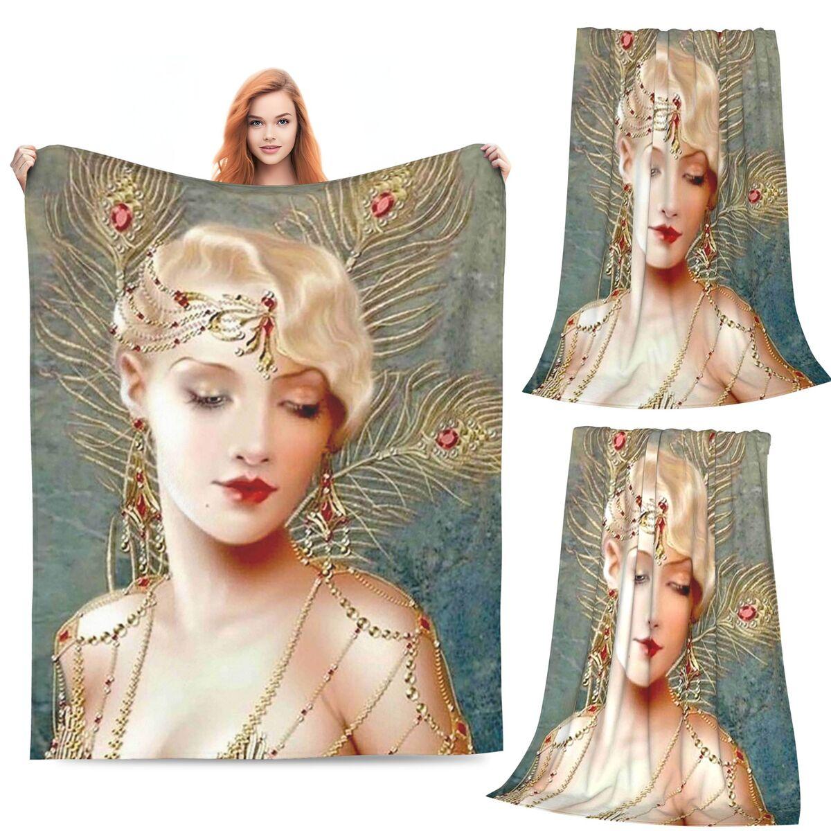 

Art Deco Flapper Postcard Fashion Print Blankets Soft Warm Flannel Throw Blanket Cover for Bed Living room Picnic Travel Couch 80x120cm
