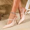 Fashion Elegant T Strap Thin Heel Pumps Women Fashion Metal Decoration Designer Shoes Sexy Pointed Toe Party Dress Shoes Zapatos Mujer