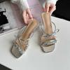 Pearl Bow Slippers 2024 Summer New Outer Wear Slippers Women High Heel Sandals Ladies Stiletto All-match Open Toe Roman Shoes