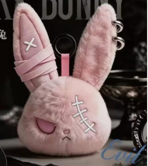 Gothic Bunny Plush Keychain RabbiBag Charm with Bandage Desian Kawaii Key Ring Pendant Car Bag Ornament Girl Child Gift