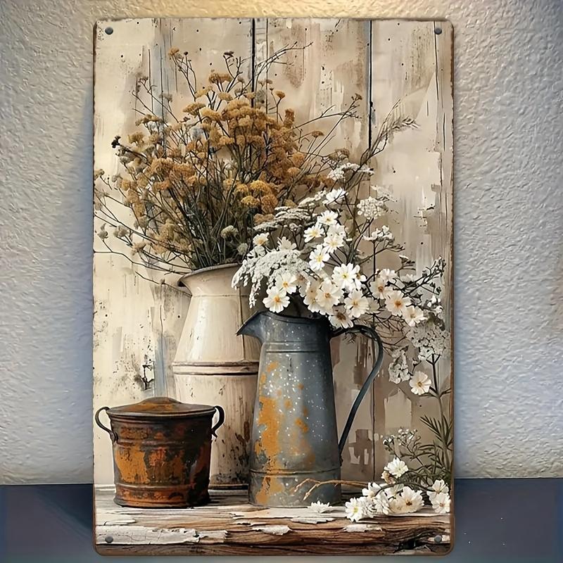 

Wall Art Rectangular Iron Decorative Sign Nice Flowers Iron Plant Theme Metal Iron Sign Plaque Decoration Mural Vers 20x30cm（7.8x11.8inch）