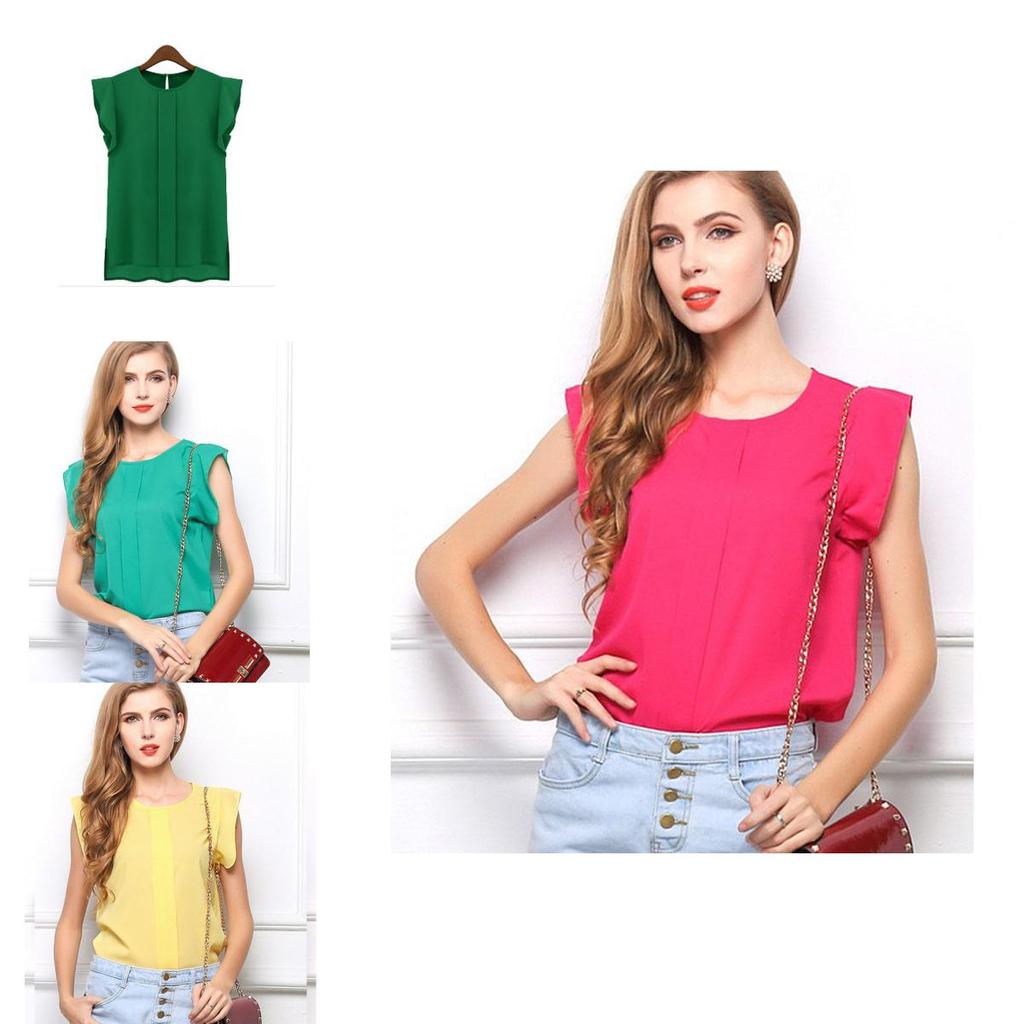 Elegant Womens Sleeveless Chiffon Tops With Timeless Design In Blue Green Red