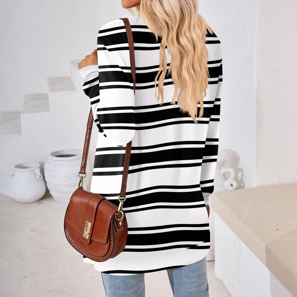 Womens Tops Loose V-neck Contrast Color Split Loose Long Sleeve T-shirt Women's Tops