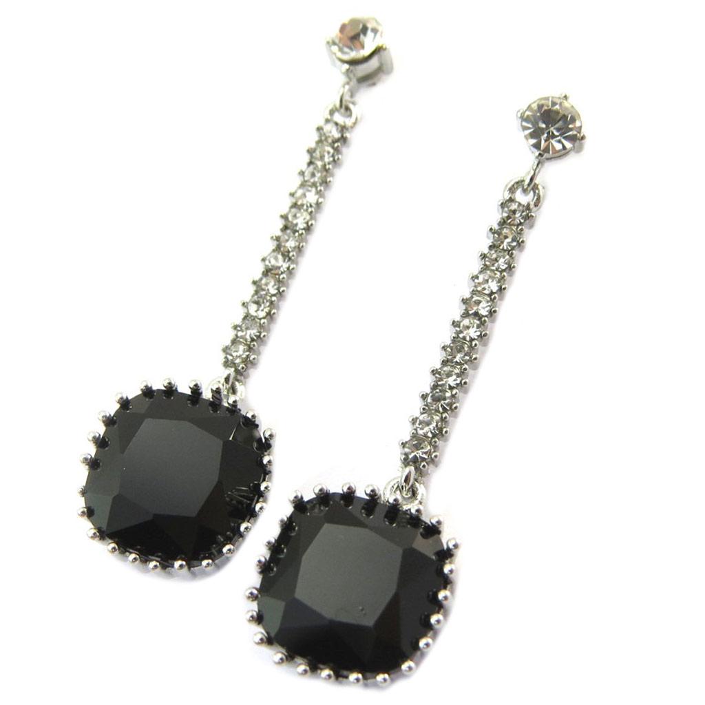 Les Trésors De Lily [P4556] - Designer Earrings 'Sissi' Black White Silver - 40x10 Mm
