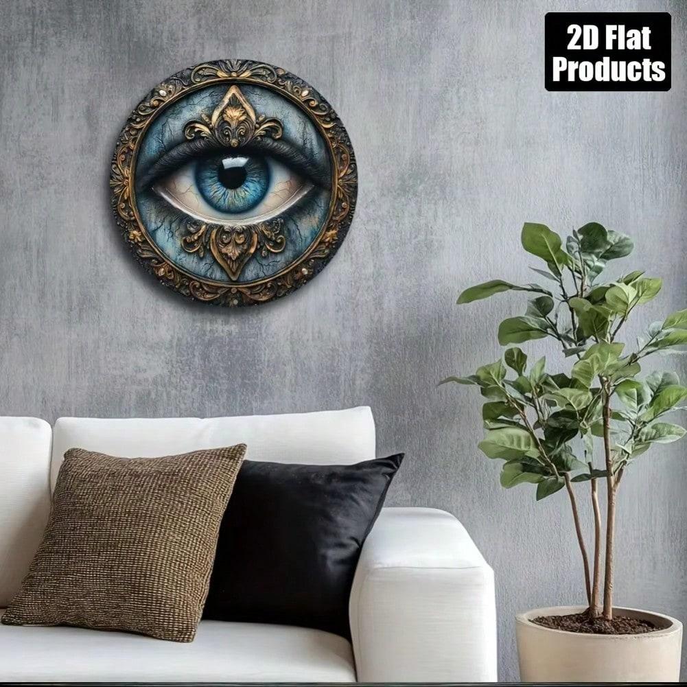 Evil Eye Blue Gold Metal Wall Art Home Decor Protection Plaque