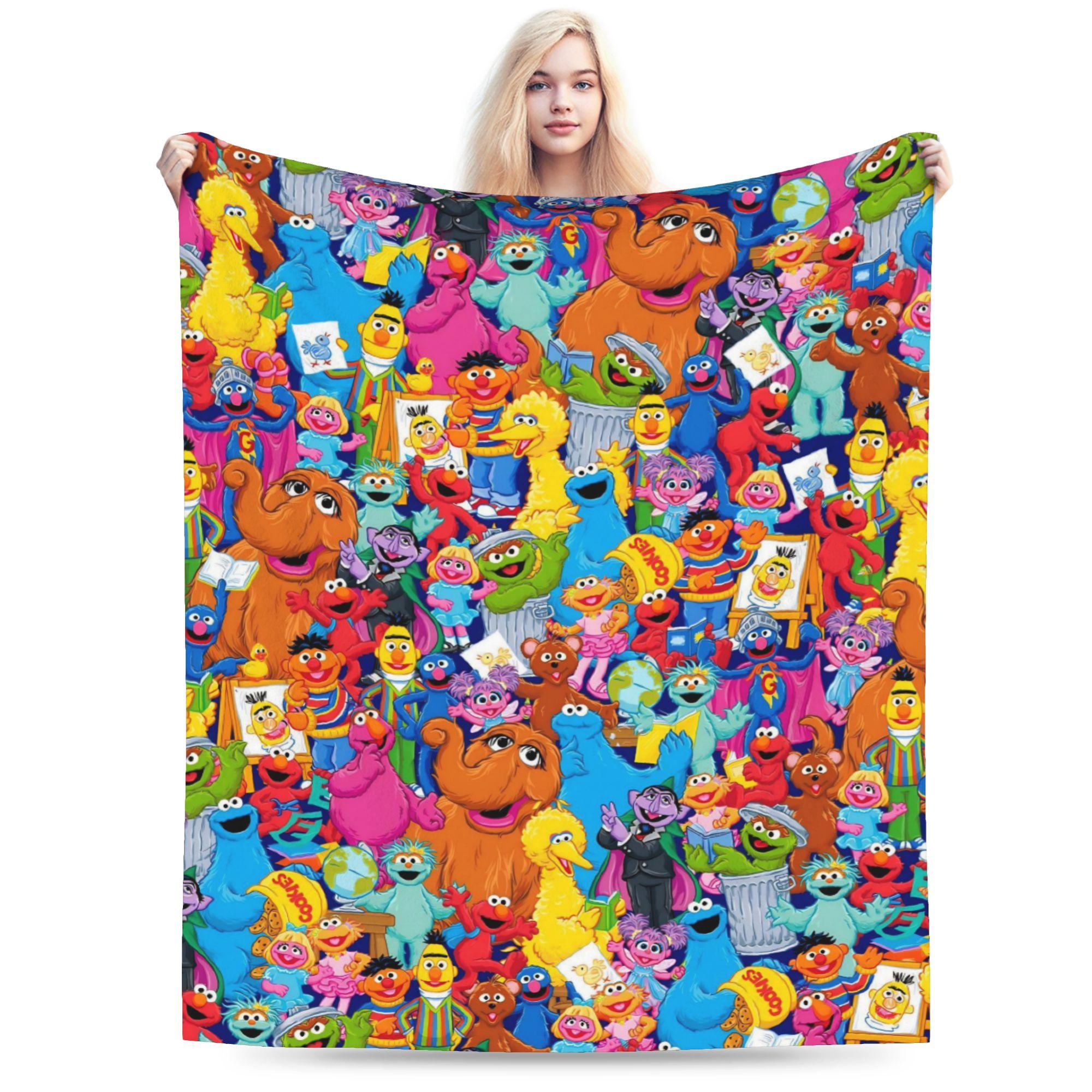 

Sesame Street Cartoon Blanket Flannel Spring/Autumn Elmo Friends Breathable Warm Throw Blanket for Sofa Travel Bedspreads 75cmx90cm