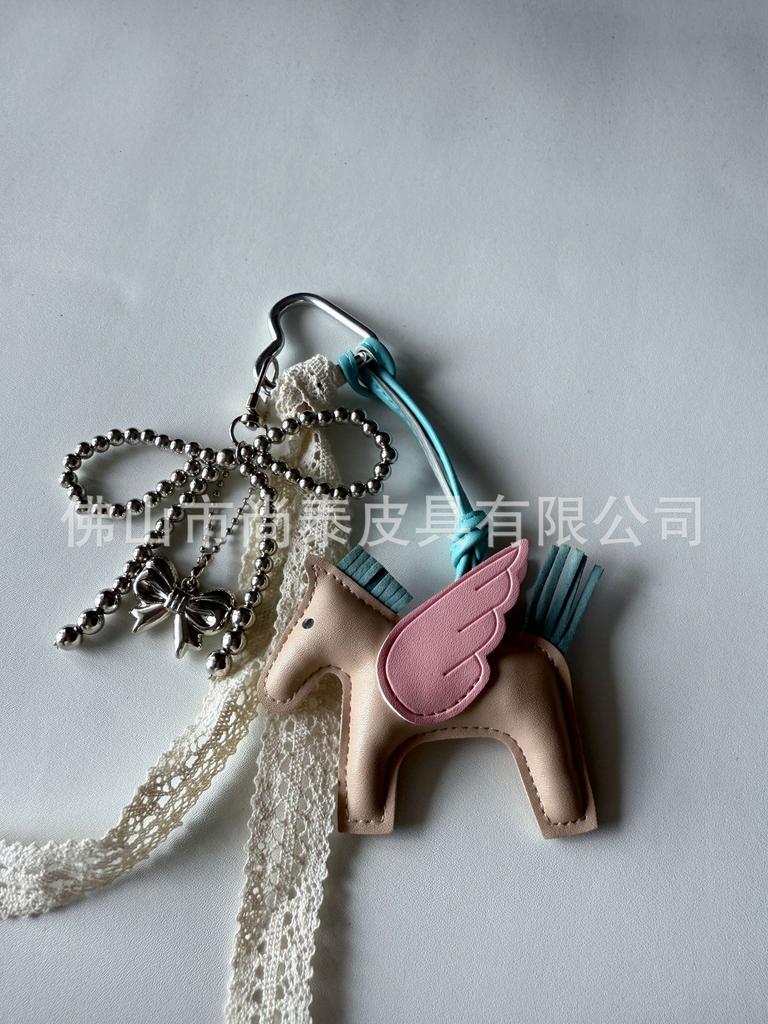 Angel Pegasus Pendant PU Leather Bag Pendant Key Bow Tassel Accessories Cute Cartoon Pendant