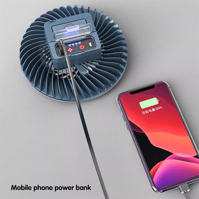 Outdoor Portable Camping Fan With Led Lantern 3 Speed Quiet Usb Rechargeable Mini Fan With Hanging