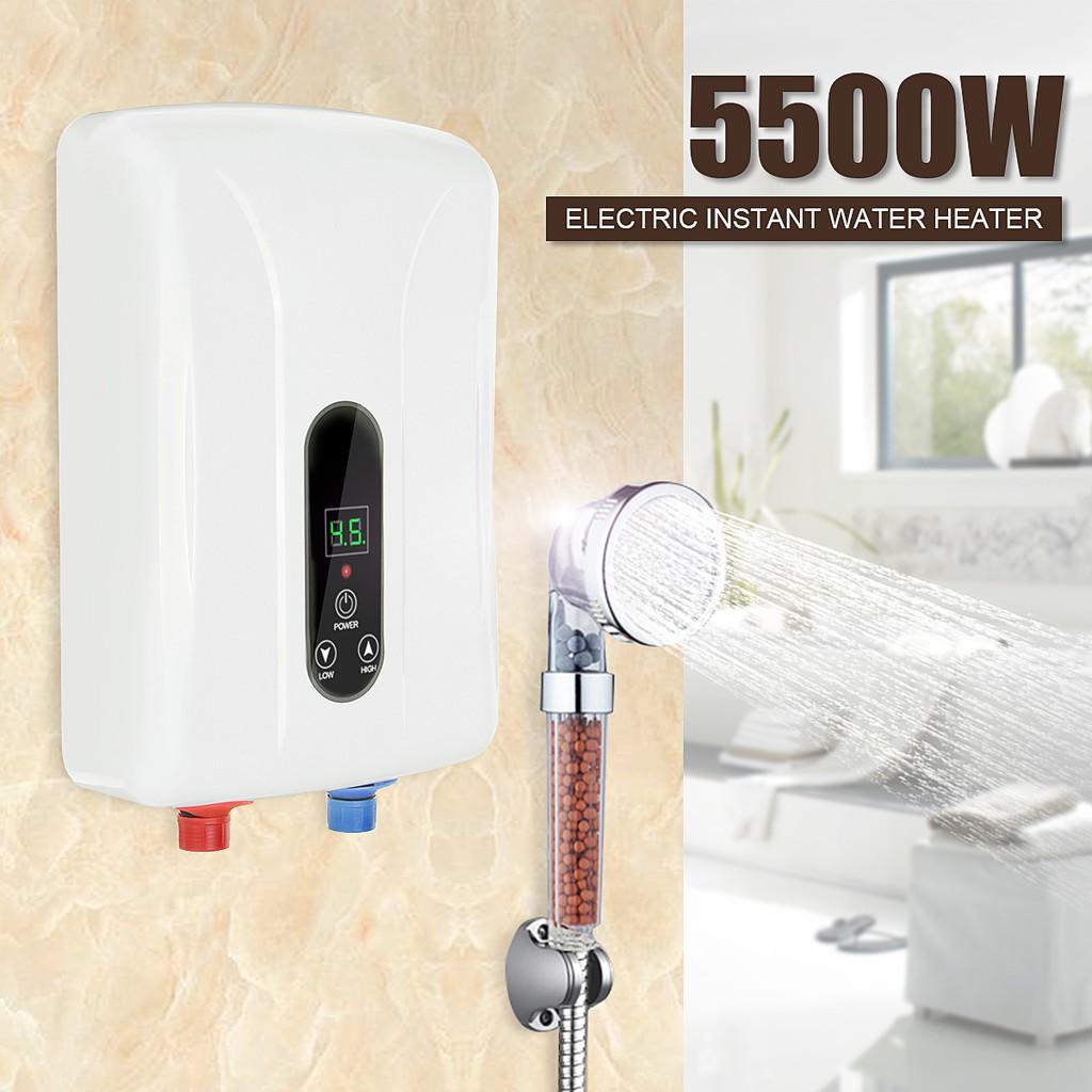5500W Tankless Instant Electric Hot Water Heater Bathroom Shower System Set With Automatic Protection Insulation 220V