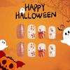 24pcs Cute Ghost&Pumpkin Halloween Press-On Nails-Glossy Short Square Fake Nails with Festive Designs False Nail for Women/Girls