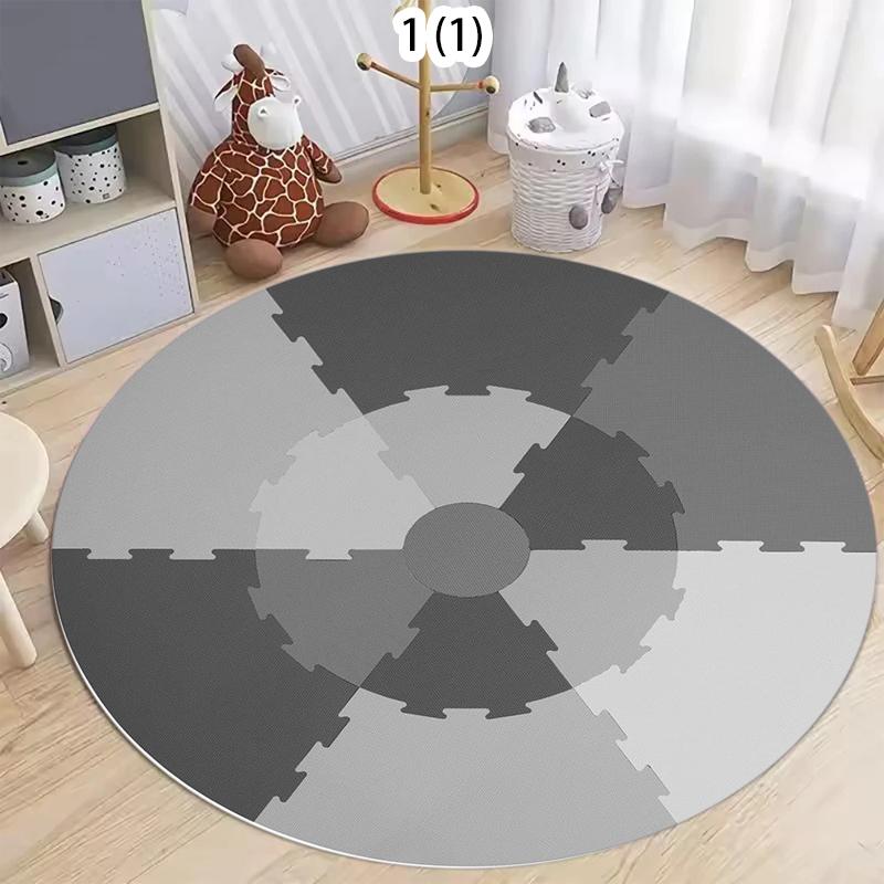 

Geometric Interlocking Round Area Rug for Playroom Bedroom Living Room Non Slip Washable Floor Mat Home Decorative Soft Carpet 80cm x 80cm