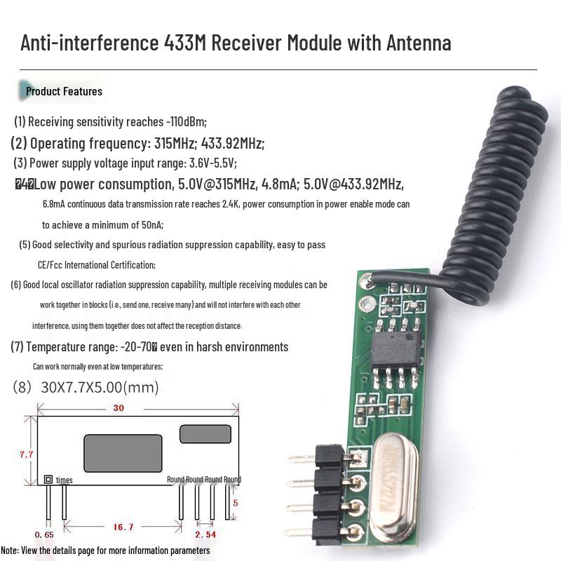 433m Superheterodyne Wireless Remote Control Transmitter & Receiver Module - 315 Long-Range Smart Switch