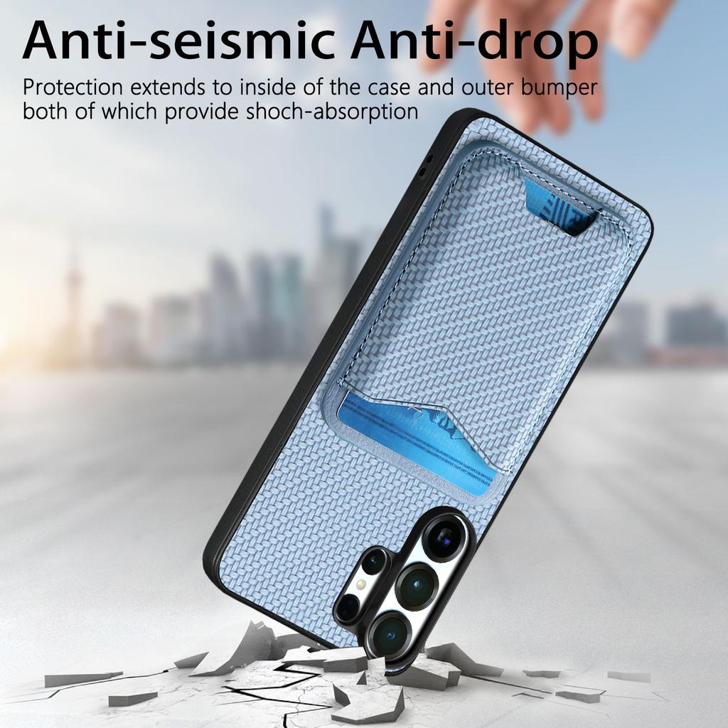 Business Magnetic Carbon Fibre Vertical Cards Solt Wallet Case For Samsung S25 Ultra S24 Plus S23 A17 A07 Kickstand Cover