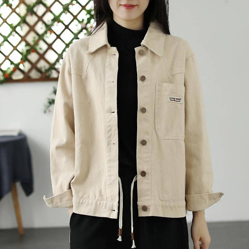 DIMANAF 2025 New Short Blouse Jacket Autumn Solid Coat Long sleeves Buttons Pink Women