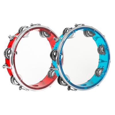 Metal Bells Hand Held Percussion Drum with Ergonomic Handle Grip 8 Inch Double Row Tambourine Round Musical Tambourine