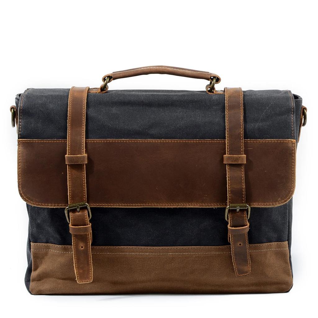 Men's Retro Waterproof Cowhide & Waxed Canvas Briefcase - European & American Shoulder Crossbody Bag