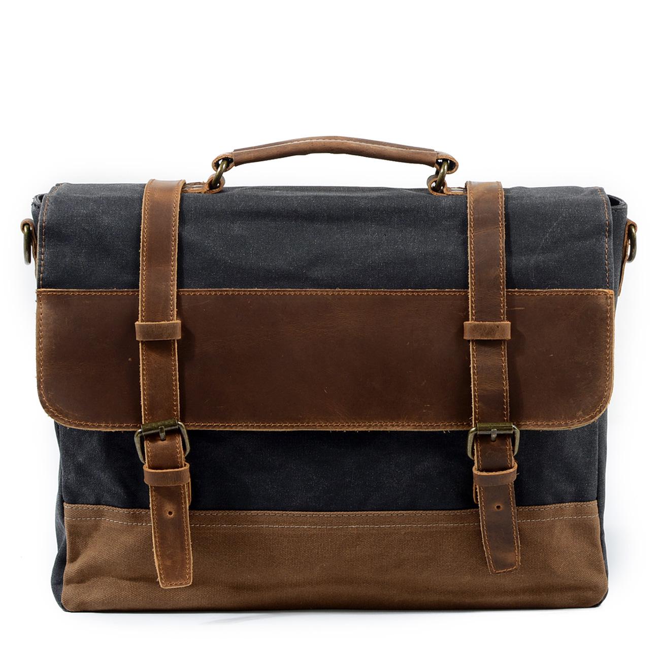 

Men s Retro Waterproof Cowhide & Waxed Canvas Briefcase - European & American Shoulder Crossbody Bag