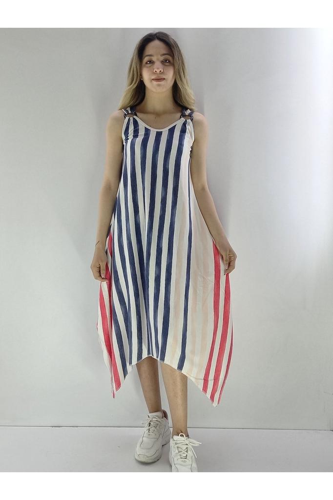 Women's Big Size Dress, Strappy, Buckle Detailed, Asymmetrical Cut, Plus Size Dress