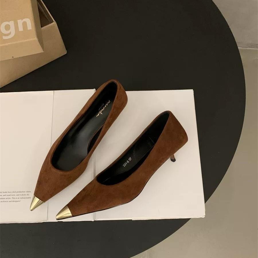 British style versatile light mouth single shoes spring and autumn color matching pointed head thin heel temperament celebrity with skirt ladyshoes