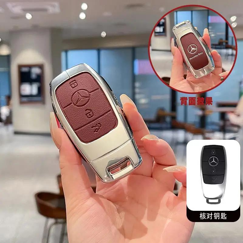 Leather Car Key Case Remote Cover Shell Bag Holder Fob For Mercedes Benz A B C E S Class S400L CLA CLS GLC GLE GLS EQE EQS AMG